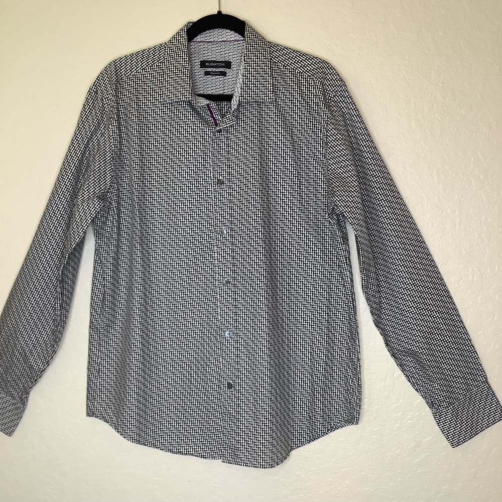 Bugatchi Black and White Casual Button Down Shirt with Polka Dot Pattern
